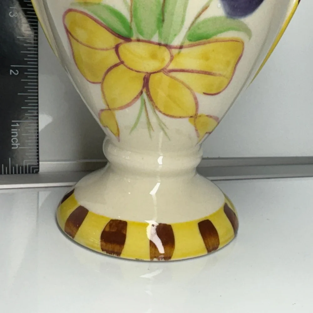 Vintage Ceramic Vase Decorative Tulips Yellow Ribbon‎ Handles